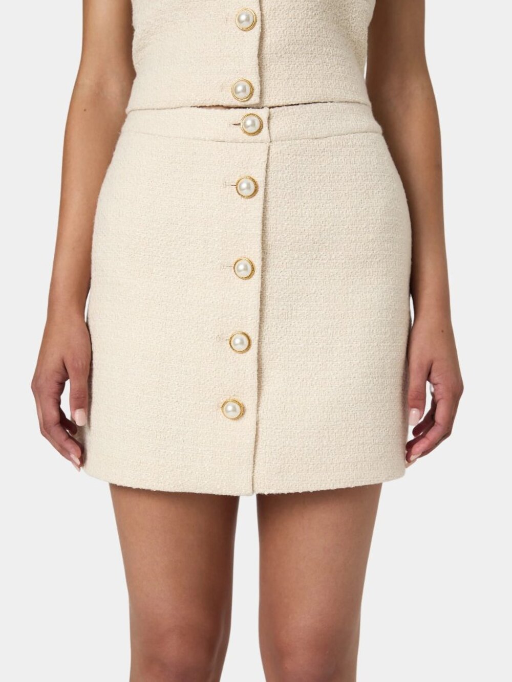 FRENCH CONNECTION 2 Piece Tweed Pearl Buttons Top & Skirt Set Women's Sz 6 NWT - Picture 2 of 15
